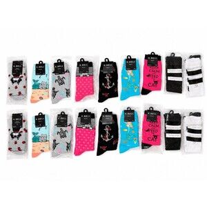 Wholesale 18 Pairs K Bell Women’s Socks Lot Novelty Crew Socks Sock Size 9-11